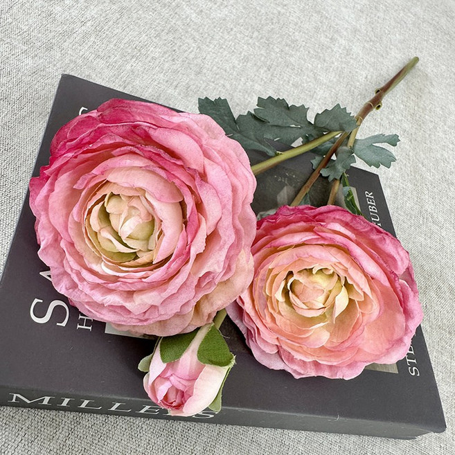 廠家直售3頭天山雪蓮仿真花家居花藝擺件民宿酒店裝飾婚慶手捧花, 1件, 深粉色:1個