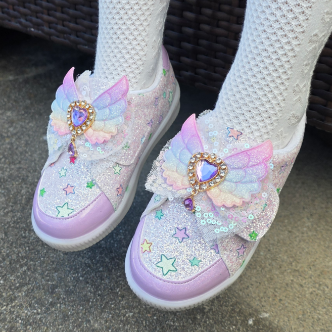 프롬베베 여아용 레미 스타 무지개 날개 LED 운동화