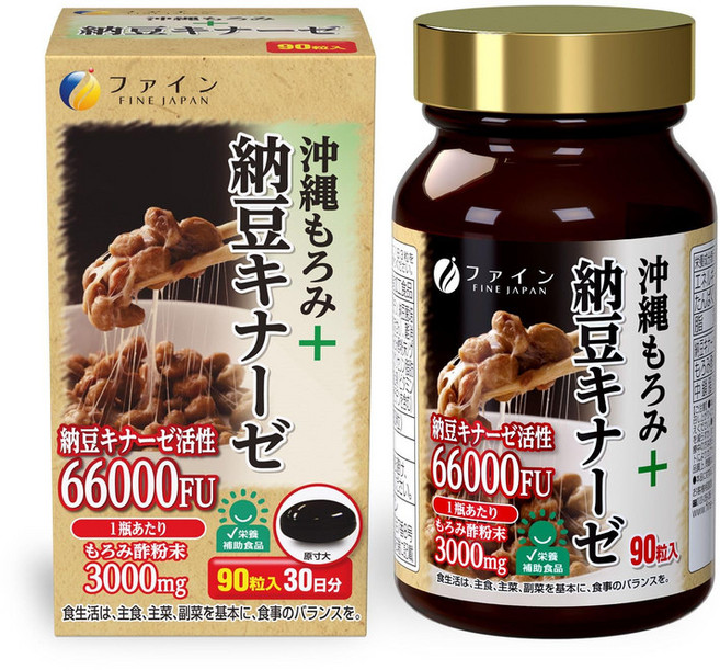 파인 오키나와 모로미 + 낫토 키나아제 30일분 90정 중쇄 지방산 모로미 식초 분말 배합, 5개