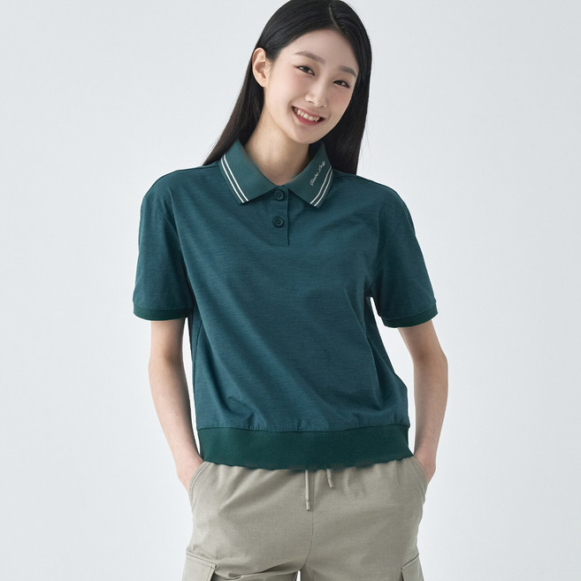 지센 지센 (2컬러) 에센셜 소로나 카라 자수포인트 반팔 티셔츠 LSTSO473