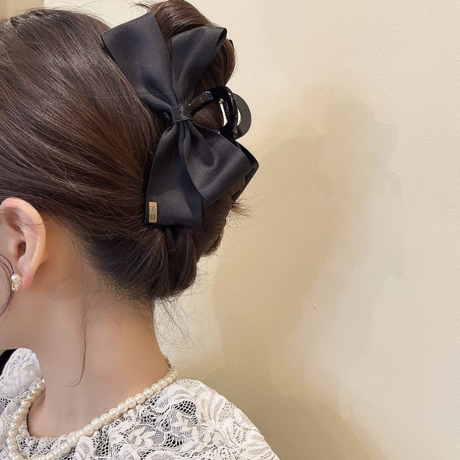 헤어퀸 햅번 블랙 리본 13cm 대형 올림머리 집게핀