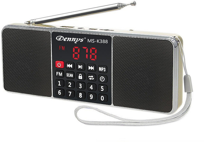 Dennys 立體聲 USB MP3 FM 插卡收音機喇叭 MS-K388, 金色