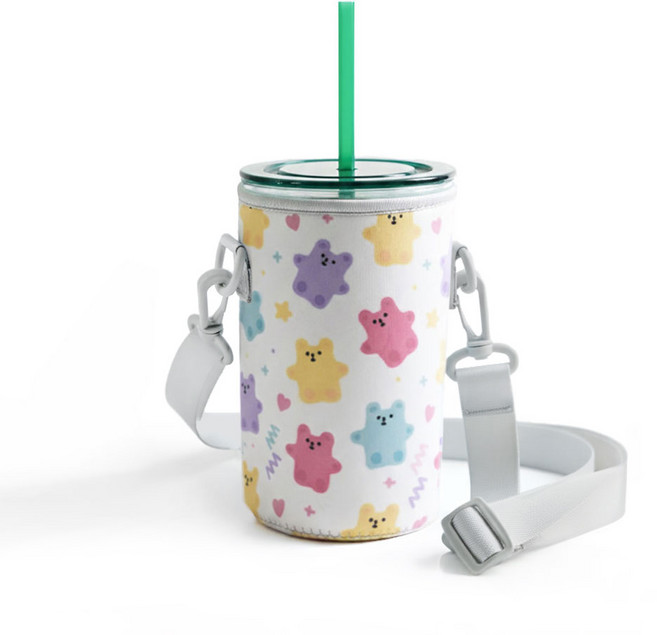 그란데 빅 사이즈 물통 전용 네오플렌 텀블러 파우치 가방, 1개, 화이트젤리베어