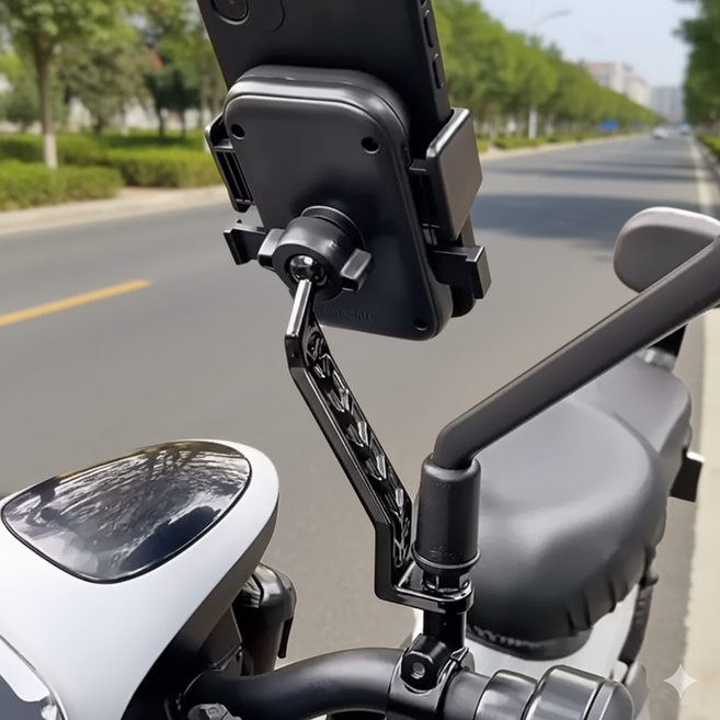 담이몰 원터치 오토바이 휴대폰 거치대, 블랙 백미러형