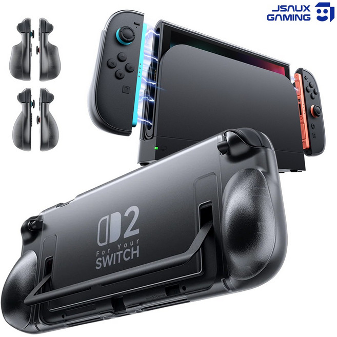 닌텐도 스위치2 케이스 JSAUX 에르고 투명 그립케이스, 블랙투명, 1개