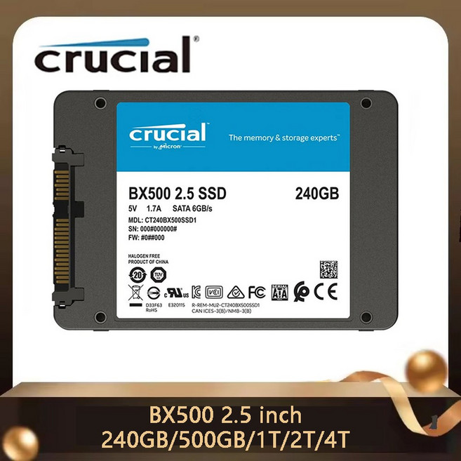 크루셜 BX500 SSD 4TB 데스크탑 드라이브 500GB 2TB 240GB 속도 540MB 읽기 SATA3 5인치 인터페이스 1TB 하드
