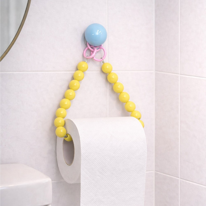 구슬 토퍼 비즈 휴지걸이 무타공 벽걸이 두루마리 홀더, 1개, 옐로우스카이