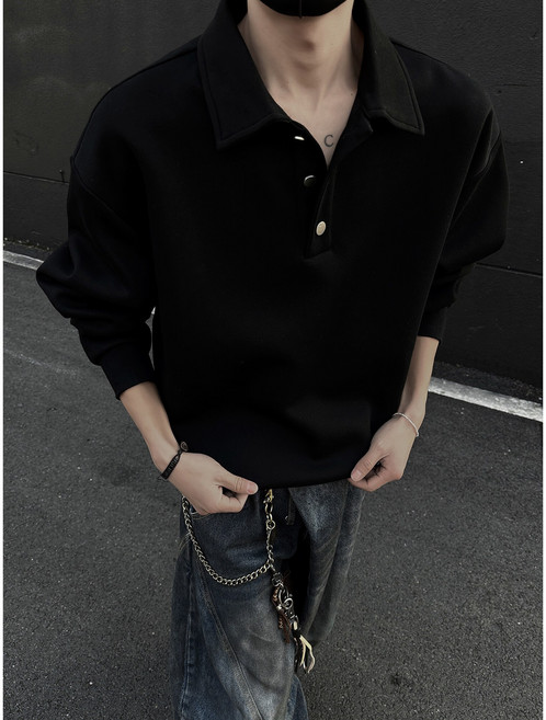 【痞帥復古】亨利領衛衣 男款衛衣 美式復古polo衫 春秋長袖內搭 寬鬆版型 純棉面料 潮流百搭 休閒通勤必備