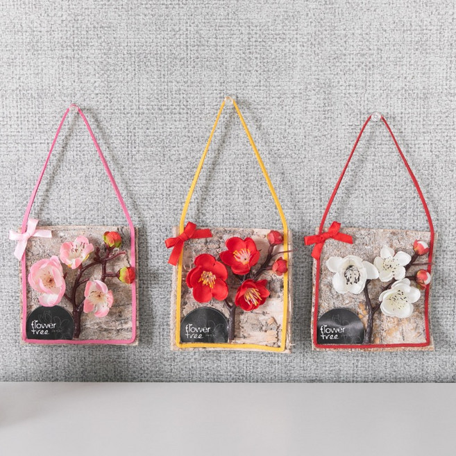 봄 액자 인테리어 장식 조화 소품 모음 진달래 개나리 벚꽃, 매화가지우드액자 10cm핑크