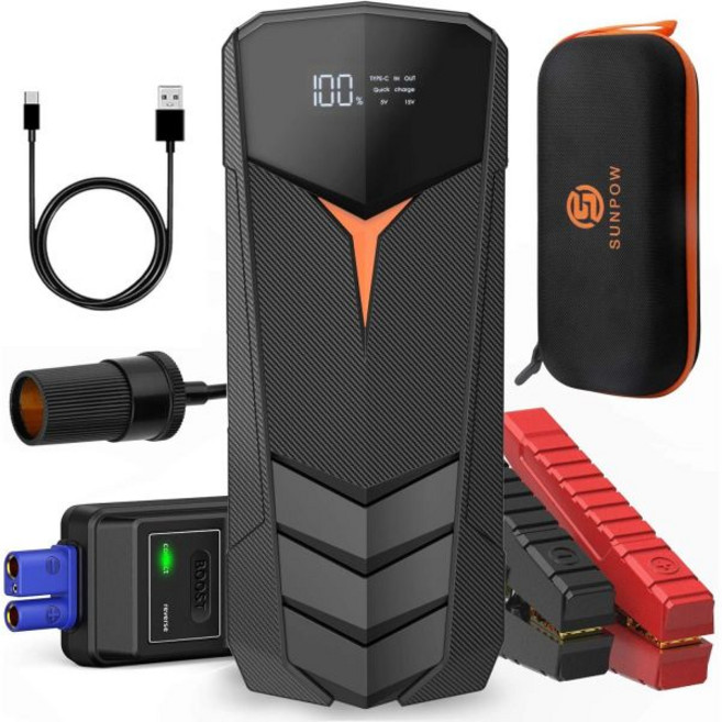 선파우 리튬 점프 스타터 배터리 팩 2000A 피크 20000mAh (모든 가솔린 및 8.5L 디젤 엔진용) 12V 부스터 차량용 트럭용 SUV용 휴대용 파워팩 LCD 화, 1개