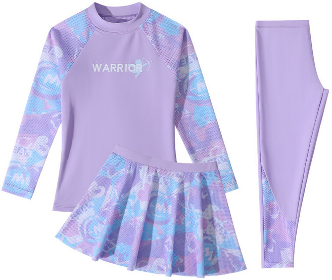 [키즈래쉬가드] 초등 여아래쉬가드 수영복 세트 (3종 세트) 와글와글