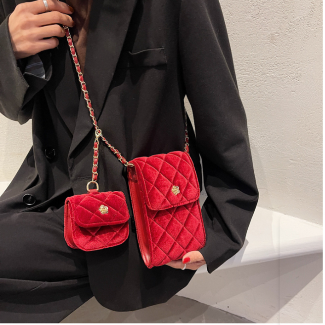 미니멀 퀼팅 핸드폰 동전지갑 심플 패션 숄더백 가을 기모 여성 모태백