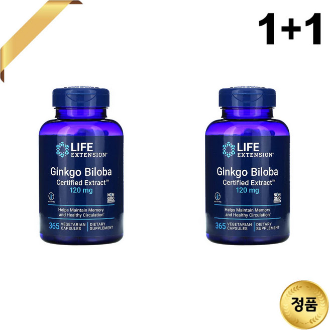 1+1 라이프익스텐션 징코 ginkgo 120mg 365캡슐 은행 잎 추출물 락톤 테르펜, 365정, 2개