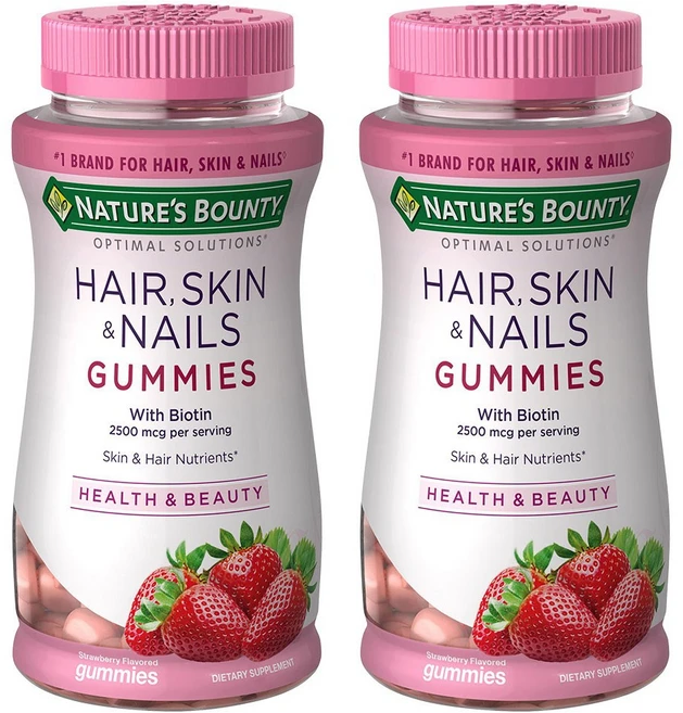 Nature's Bounty 헤어 스킨 & 네일 스트로베리 구미, 80정, 2개 - 쿠팡