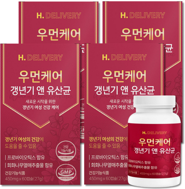 여성 갱년기 유산균 식약청인증 회화나무 열매 추출물 갱년기 영양제 우먼케어 헬씨딜리버리, 4개, 60회분