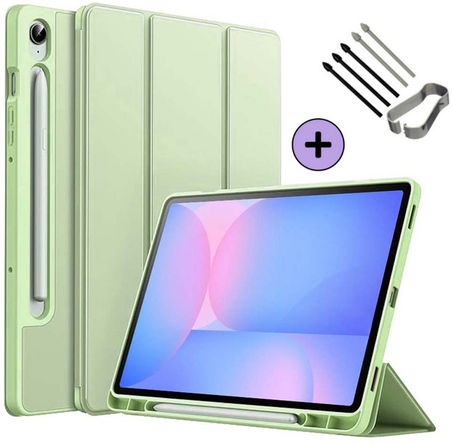 갤럭시탭 S10 FE / S10 FE 플러스 호환 S펜슬 수납 케이스 북커버 아이친구, 라이트그린