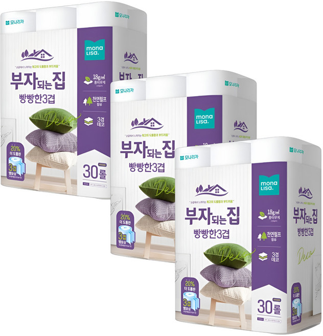 부자되는집 빵빵화장지 30롤, 30m, 3개