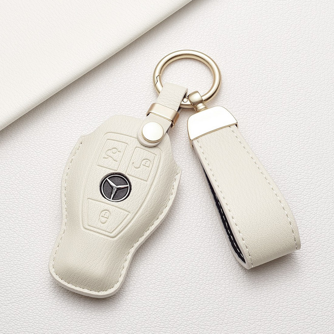 벤츠 전용 키 커버 천연 느낌의 부드러운 촉감 빈티지한 텍스처와 고급스러운 질감 (C클래스 E클래스 S클래스 AMG 등 모든 벤츠 차종 호환), 벤츠 A 타입, 순백