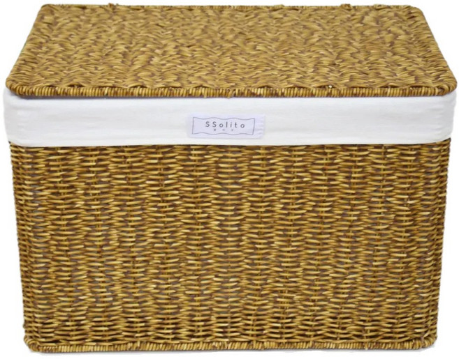 쏠리또 내츄럴 PP라탄 덮개사각바구니 옵션1(36x22x24cm), 안감포함, 1개, 덮개 옵션1번 짙은갈색(dark brown)