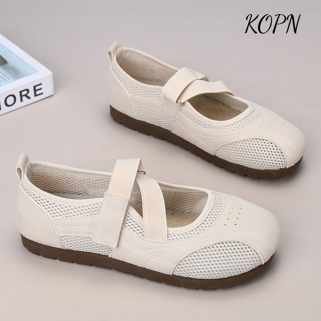 KOPN 스포츠 마리진 여자 신발 통기 펀칭 망면 엄마 신발 얇은 바닥 발레풍 캐주얼 단화 여자