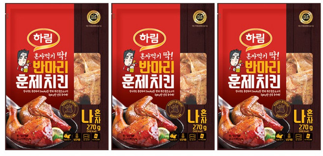 하림 반마리 훈제치킨, 270g, 3개