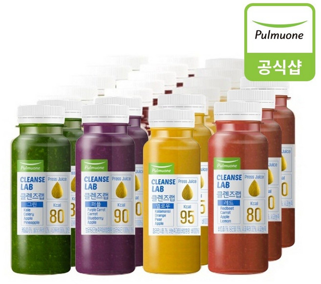 풀무원 클렌즈랩 3days 190mlX21병 (그린 6병 퍼플 6병 옐로우 6병 레드 3병), 21개, 190ml