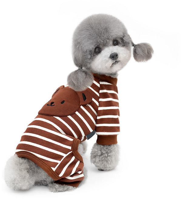 준성 리틀 애니멀 올인원 강아지 옷 가을 겨울 소형견 중형견 반려견 애견 의류, 브라운, 1개