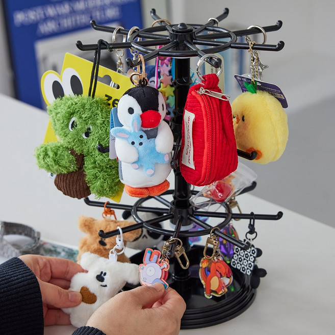 메이크마인 대용량 회전 키링 보관함 진열대 거치대, 1개, 2단블랙