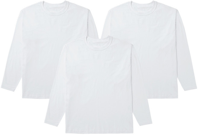 플러스코튼 남녀공용 30수 라운드 무지 긴팔 쭉티 3p 세트