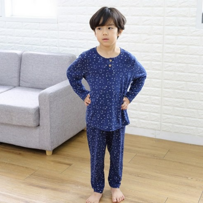 행복한쇼핑몰 남아용 무형광 피치 기모 스노우캣 상하의 긴팔 세트