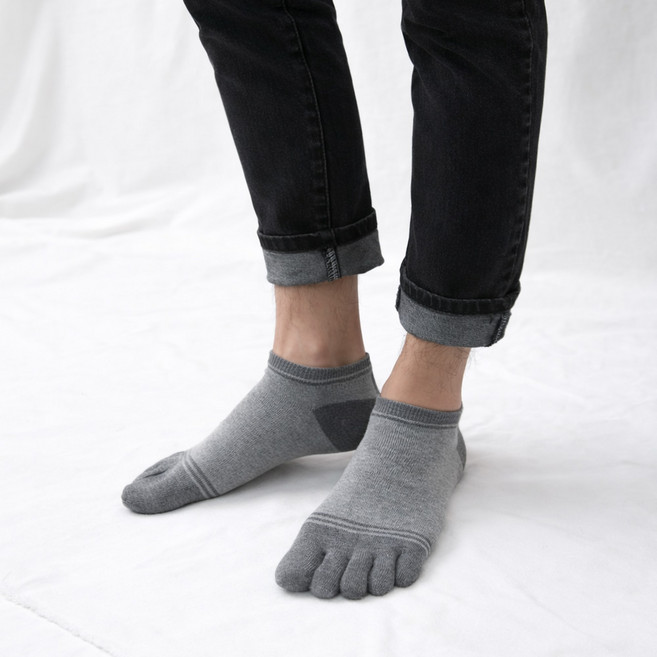 삭스리 남성용 땀이 잘마르는 순면 100% 포인트 줄무늬 발가락 스니커즈 발목 양말 5켤레 세트