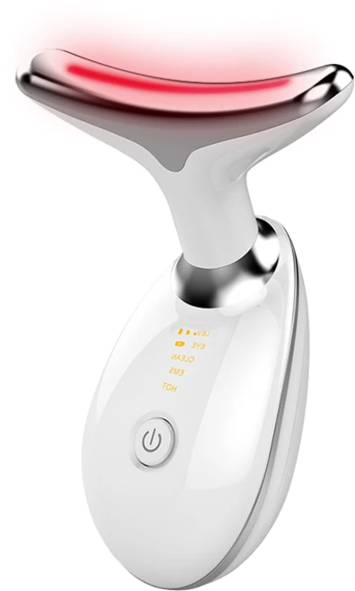 keka 갈바닉 얼굴 목 마사지기 45도 온열 LED EMS미세전류 이온도입 감응식 음파 진동 USB충전식, keka-4002 화이트 - 쿠팡