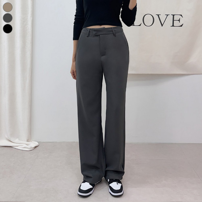 블레스유 여성용 세련된 데일리 심플 일자 스트레이트핏 이중버클 단추 버클 일자 슬랙스 팬츠 데일리룩 편한슬랙스