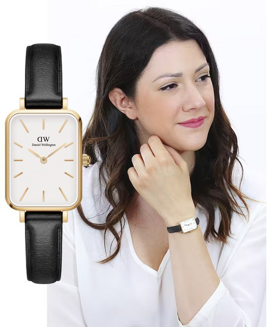 Daniel Wellington DW 手錶 經典黑真皮皮革小方錶-白錶盤