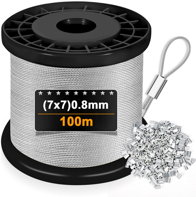 sus304스테인리스 스틸 와이어 로프 빨랫줄 액자 걸이 +55개와이어슬리브, 1개