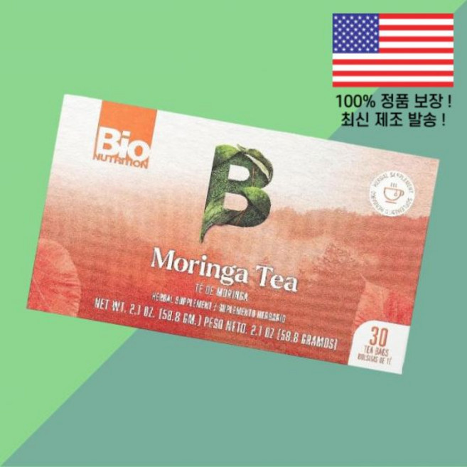 바이오 뉴트리션 모링가 차 카페인 프리 티백 30개 2.1온스 58.8g Bio Nutrition Moringa Tea Caffeine Free 30 Bags 2.1oz, 바이오 뉴트리션 모링가 차 카페인 프리 티백 30개 2, 1