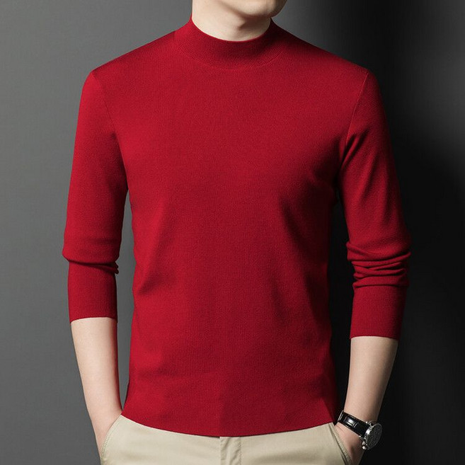 남자 봄 가을 반폴라 티셔츠 베이직 하이넥 긴팔 니트 스웨터 클래식 슬림핏 YLP