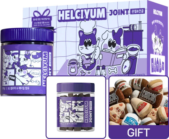헬시얌 조인트 강아지 간식 관절 영양제 슬개골 탈구 예방 관절 강화 연골 보호 기능성 영양 간식, 1개, 120g, 뼈/관절강화 - 쿠팡