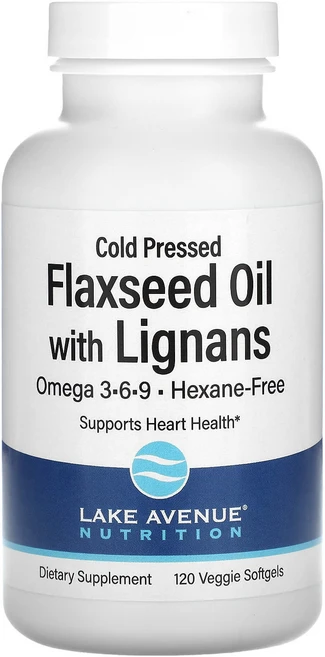 Lake Avenue Nutrition 냉압착 아마씨유 리그난 함유 1g 베지 소프트젤 120정, 1개 - 쿠팡