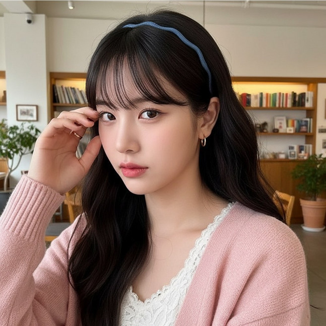 미다미 물결라인 데님 헤어밴드