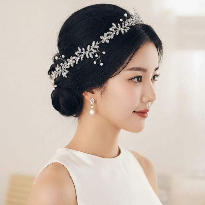 티나벨 셀프웨딩 큐빅 진주 머리장식 웨딩 헤어밴드
