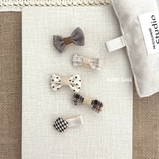 Sweet Twins 寶寶兒童蝴蝶結髮夾五件組 全包布設計 多款圖案