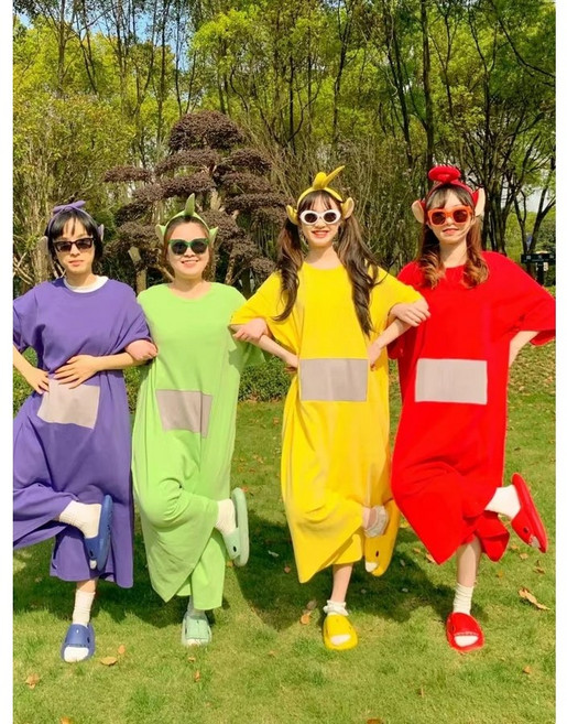 텔레토비 단체복 원피스 반팔 잠옷 가족 우정 여행 커플룩