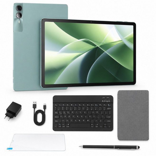 11인치 OLED 가성비 태블릿 PC 안드로이드14 키보드 패키지 터치펜/케이스/보호필름 포함, Wi-Fi+Cellular, 128GB, 오로라 그린