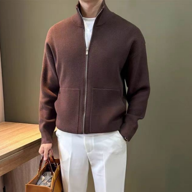 Makone 남성 봄 가을 스탠드넥 골지 포켓 캐주얼 집업 자켓