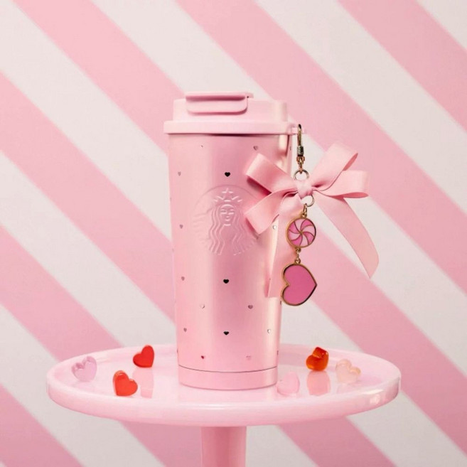 MD 스위트 발렌타인데이 리본 에디션 러블리 싸이렌 하트 핑크, 1개, J. 480ml 스위트 스타 푸푸 덕 스테인레스 스틸