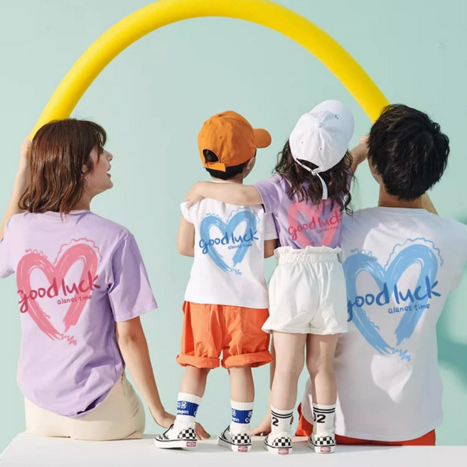 艾咪E舖 T恤 情侶裝 班服 MIT台灣製 純棉 短袖-親子裝-good Luck 【Y1030】