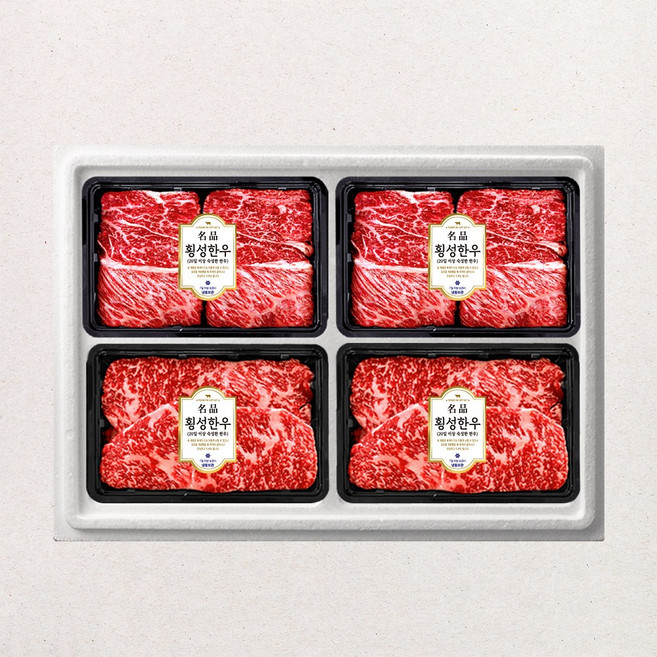 횡성한우 1등급 암소 한우 스페셜 선물세트 6호 1.6kg ( 꽃등심 800g+ 채끝 800g ), 1세트