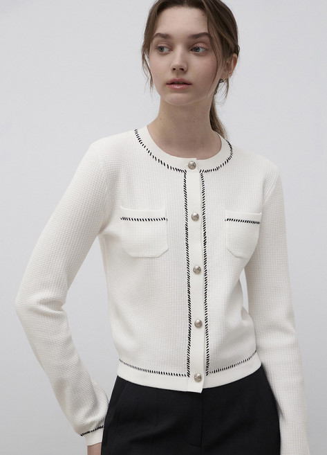 잇미샤 잇미샤 배색 트리밍 크롭 트위드 가디건(ITQ3YCD720)_DG