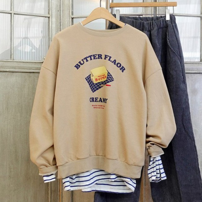 이힝 빅버터 프린팅 루즈핏 레터링 맨투맨